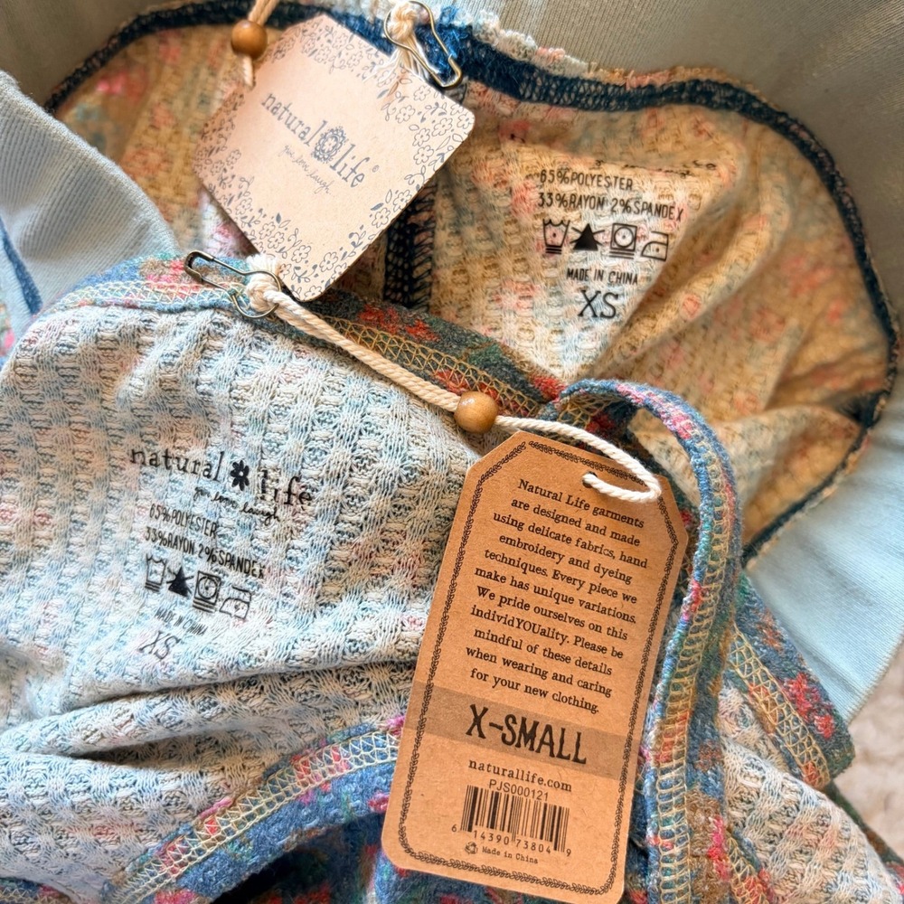 Natural Life Pajama Set Waffle Knit Floral Cami and Shorts Blue Orange NWT - Picture 5 of 11